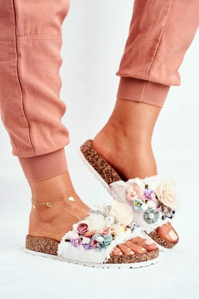 Damen Floral Flip Flops Weiß Enrissa