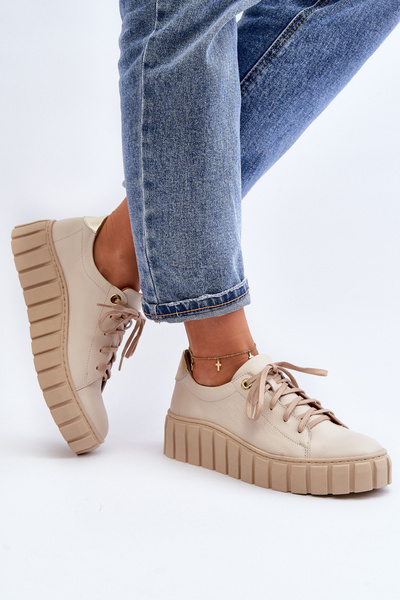 Chaussures en cuir à semelle épaisse pour femmes Zazoo 2919 Beige