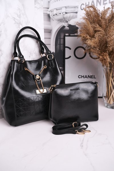 Elegante Damenhandtasche mit Waschbeutel MONNARI BAG5810-020 Schwarz