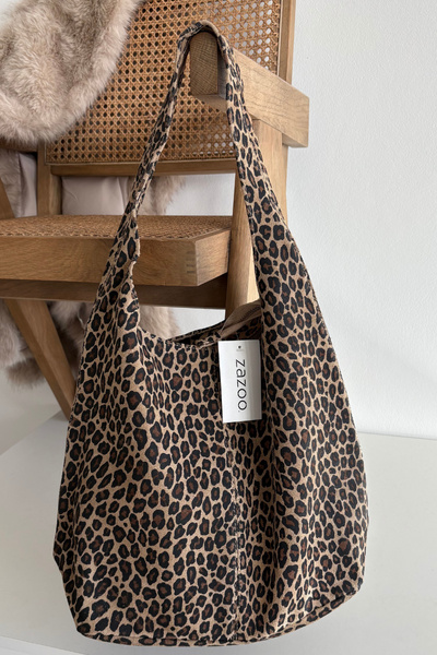 Tasche aus natürlichem Wildleder mit Leopardenmuster Beige Sanea