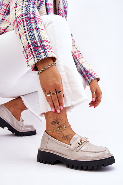 Mocassins Plateformes En Cuir Verni Gris Clair Ronin
