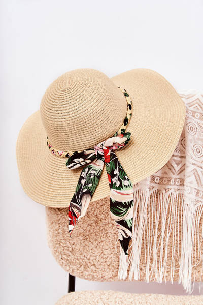 Women's Hat With A Black Strip Beige Marsela