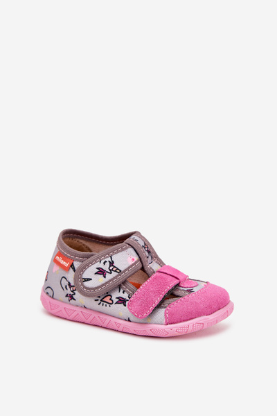 Papuci copii Milami cu velcro în unicorni gri-roz Reathiana