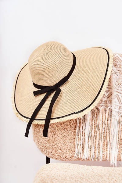 Chapeau Femme Avec Rayure Noire Beige Clair Mady