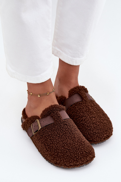 Chaussons pour femmes en fausse fourrure type agneau Marron Lorivine