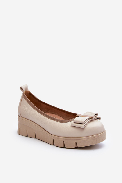 Ballerines à plateforme en cuir avec décoration crème Lewski 3384