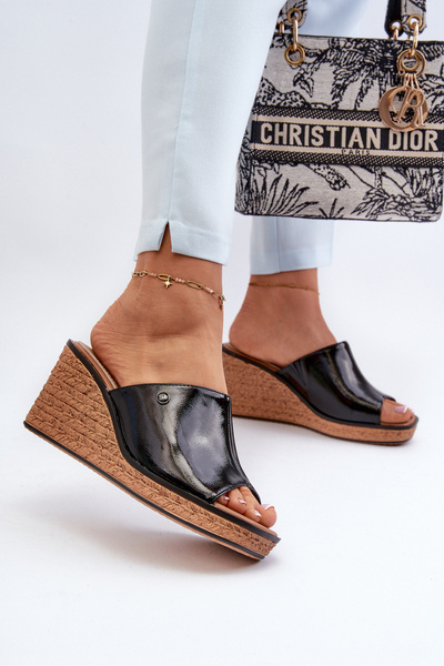 Sandales compensées en cuir verni pour femmes Sergio Leone KL213 Noir