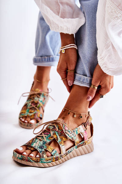 Ladiesen Ledersandalen mit Klettverschluss 05375-09 Grün