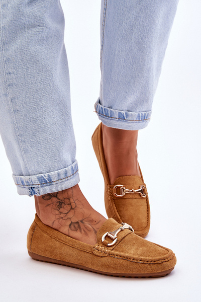 Mocassins Classiques En Daim Avec Embellissements Camel Arla