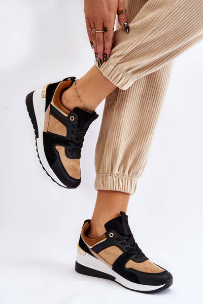Classic Wedge Sneakers Beige and Black Collide