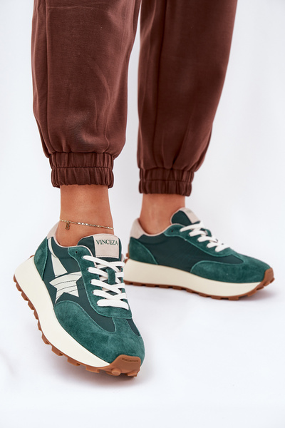 Women's Suede Sports Shoes On Platform 66720 Green Vinceza