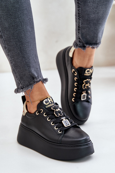 Baskets en cuir pour femmes avec épingles sur plateforme CheBello 4596 noir