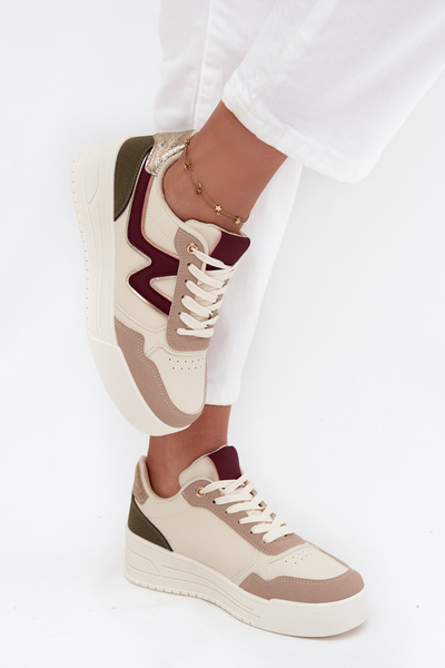 Damenturnschuhe auf Plattform mit goldenen Einsätzen Beige Zalvra