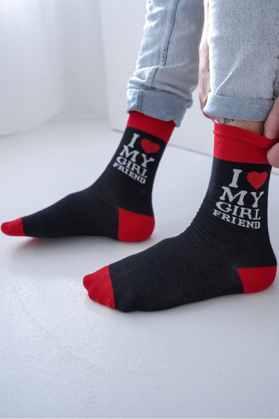 Chaussettes pour hommes avec le texte I LOVE MY GIRLFRIEND Noir