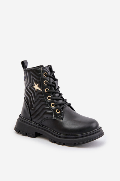 Bottes chaudes pour enfants avec fermeture éclair en cuir écologique noir Liotira