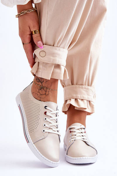Damen Beige Leder Cut-Out Sneakers S.Barski LR952