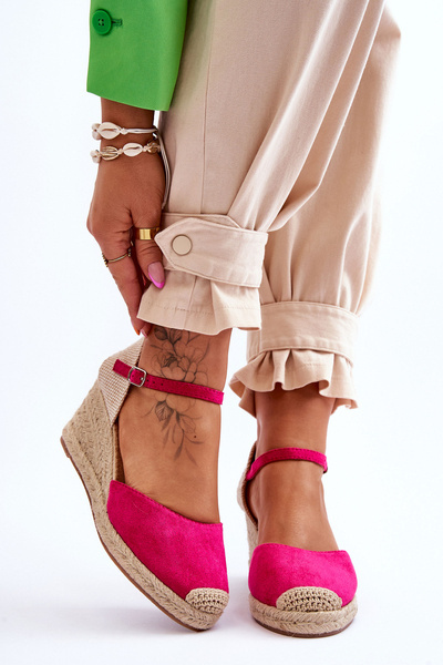 Wildleder Espadrilles Keilsandalen Fuchsia Cammer