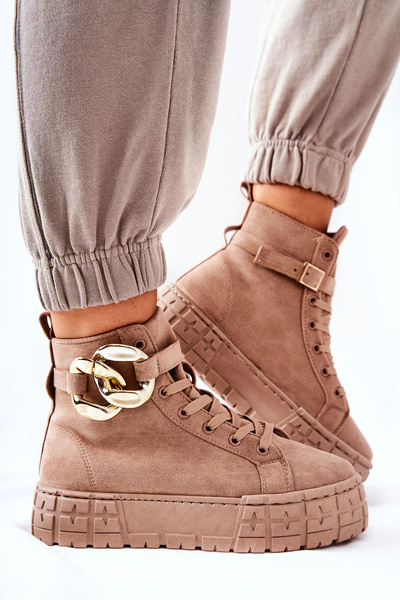 Hohe Plateau Turnschuhe Dunkel Beige Evenia