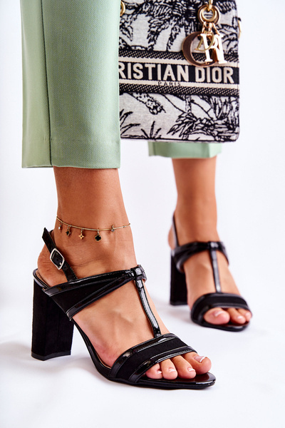 Fashionable Leather Sandals On A Bar Black Passion