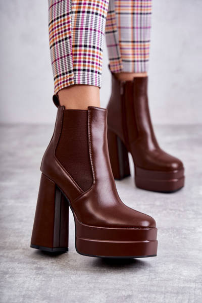 Lederstiefel für Damen mit massivem Absatz Braun Jones