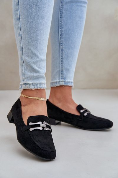 Moccasins With Decoration On A Delicate Heel Eco Suede Black Pillitha