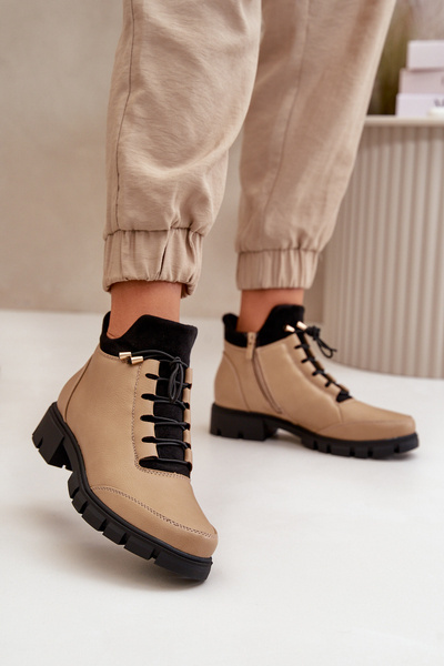 Niedrige Damenstiefel Gefüttert Aus Eko Leder Beige Erisabelle