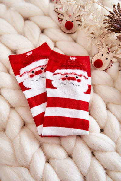 Chaussettes de Noël amusantes pour femmes à rayures avec le père Noël rouge et blanc