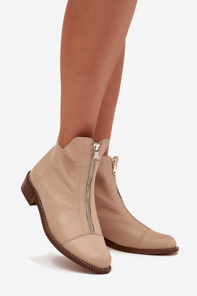 Botine Din Piele Cu Fermoar Bej Zazoo 2785/079