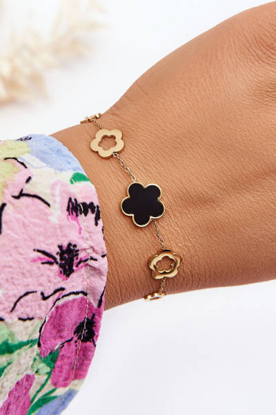 Damenarmband mit Blumen Gold-Schwarz