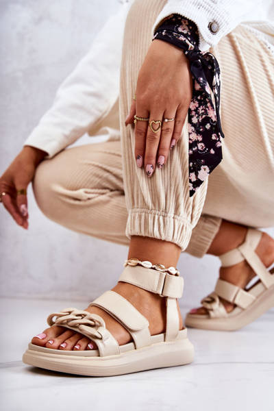 Ledersandalen mit Kette La.Fi Beige Alissia