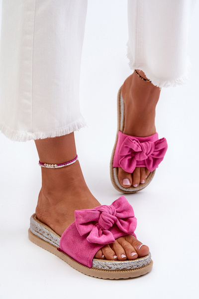 Damen Plateau-Schlappen mit Schleife Fuchsia Aflia
