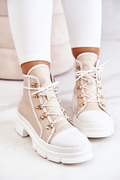 Bottines en Cuir Beige et Blanc Letty