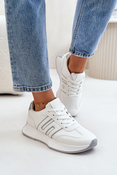 Baskets chaussures de sport sur plateforme femme blanc-gris Thari