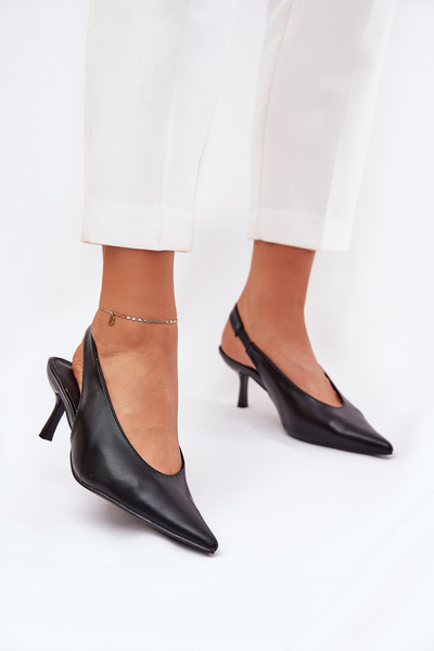 Lackierte High Heels Mit Offener Ferse Schwarz Emmizola