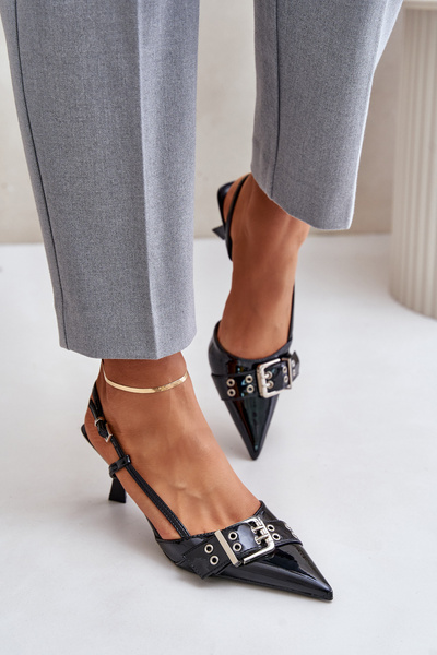 Lackierte High Heels Mit Schnalle Schwarz Zeisia