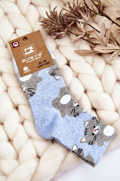 Chaussettes Amusantes Femme Motif Animal Chats Bleu