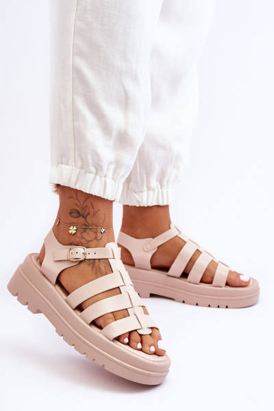 Ledersandalen mit Streifen beigen Colet