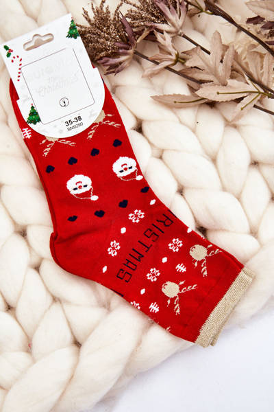 Női zokni karácsonyi mintákkal Merry Christmas Piros