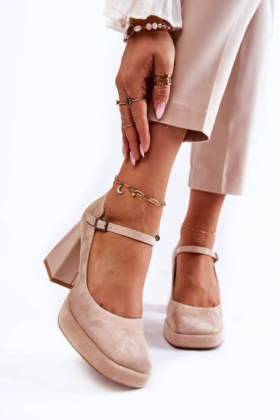 Wildleder Pumps auf Blockabsatz Beige Tina