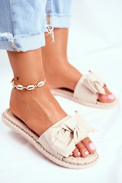 Claquettes Femme Avec Noeud Beige Happiness