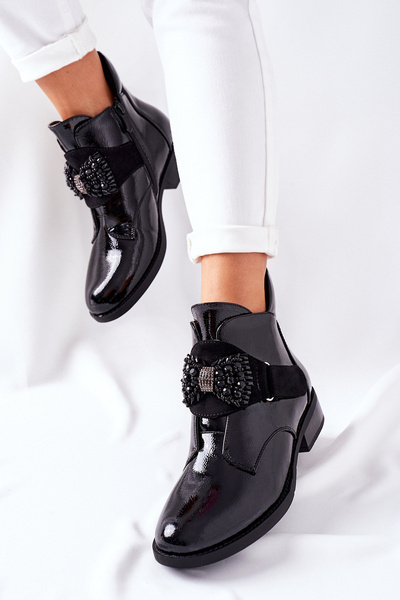 Damenstiefel Lackiert Schwarz Crystals Schuler