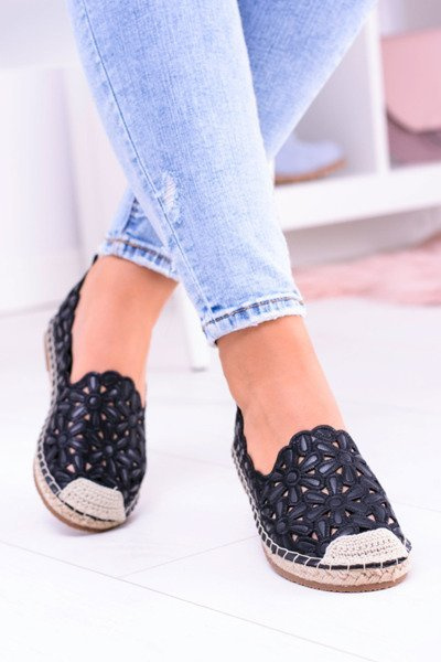 Lu Boo Damen Ballettschuhe Schwarz Espadrilles in Macarena Blumen