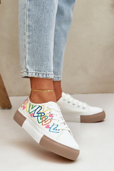 Damen Sneaker Herzen Weiß Fonirea
