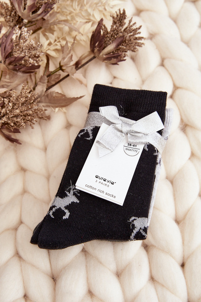Lot de 3 Chaussettes de Noël Femme Festive Gris et Bleu Marine