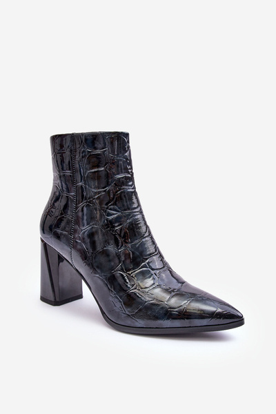 Lackleder-Stiefel Mit Blockabsatz SBarski MR870-58 Dunkelblau