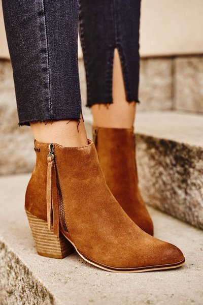 Women's Boots On Heel Suede Leather Big Star Camel GG274364