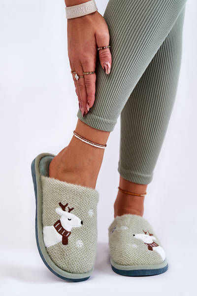Women's Christmas Slippers With Reindeer Green Millio