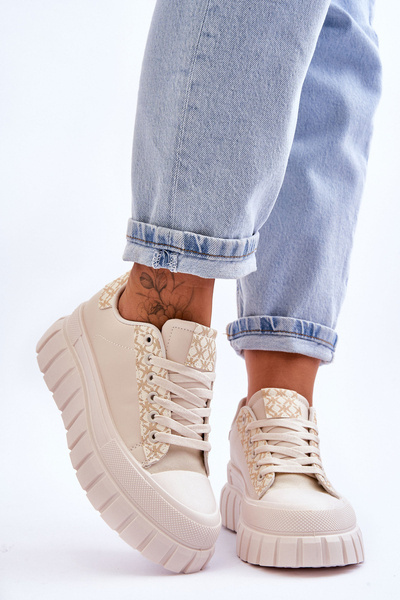 Women's Leather Platform Sneakers Beige Alison