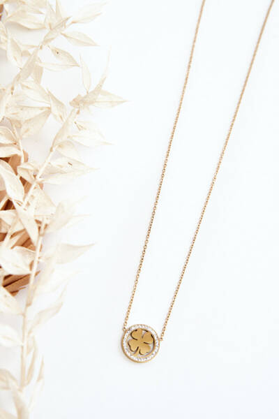 kette für Damen mit Kreis und Kleeblatt Gold