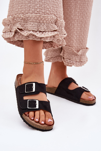 Damen Sandalen Auf Kork Plattform Mit Schnallen Schwarz Evisolla